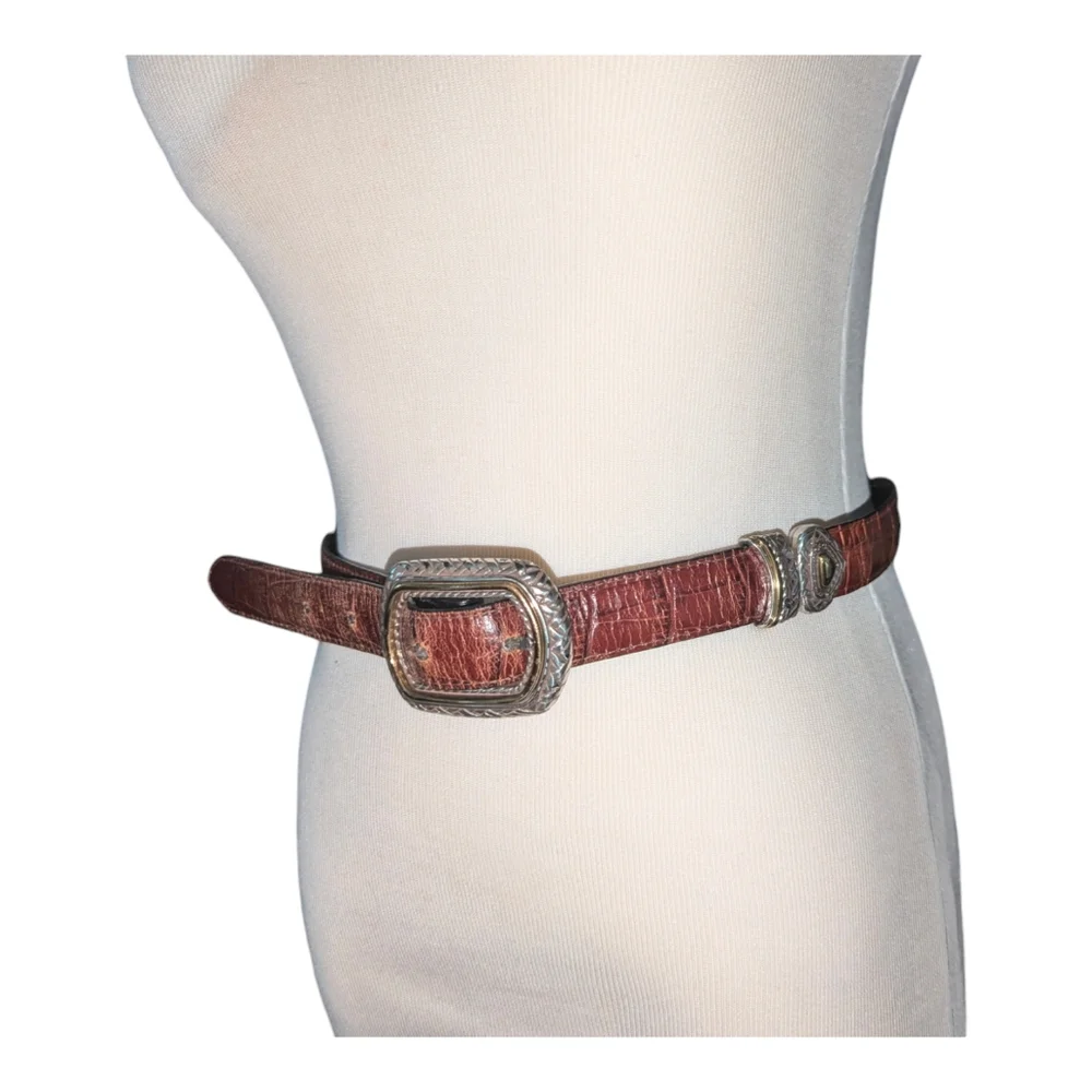 Brighton Marcus Belt 30 M Reversible Black Brown Croc Leather Silver Gol…